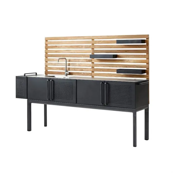 Cane-Line Drop utekjøkken inkl. tre hyller + Teakplate